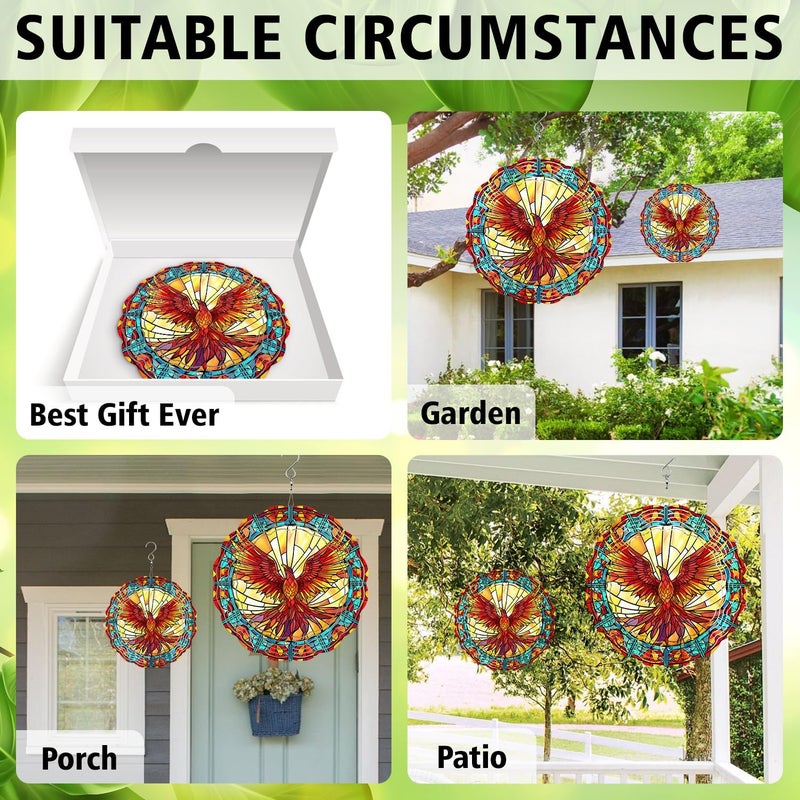 PODMemory Phoenix Wind Spinner, Phoenix Wind Spinner Hanging for Yard and Garden, Unique Gift Wind Spinner, 3D Hanging Wind Spinner Outdoor, Cute Phoenix Wind Spinner - Image 5